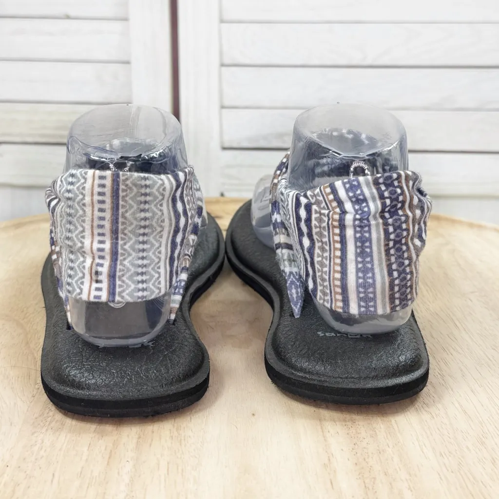 Sanuk Yoga Sling Fabric Straps Thong Sandals Blue Multi Batik Print Size 8 - Image 7