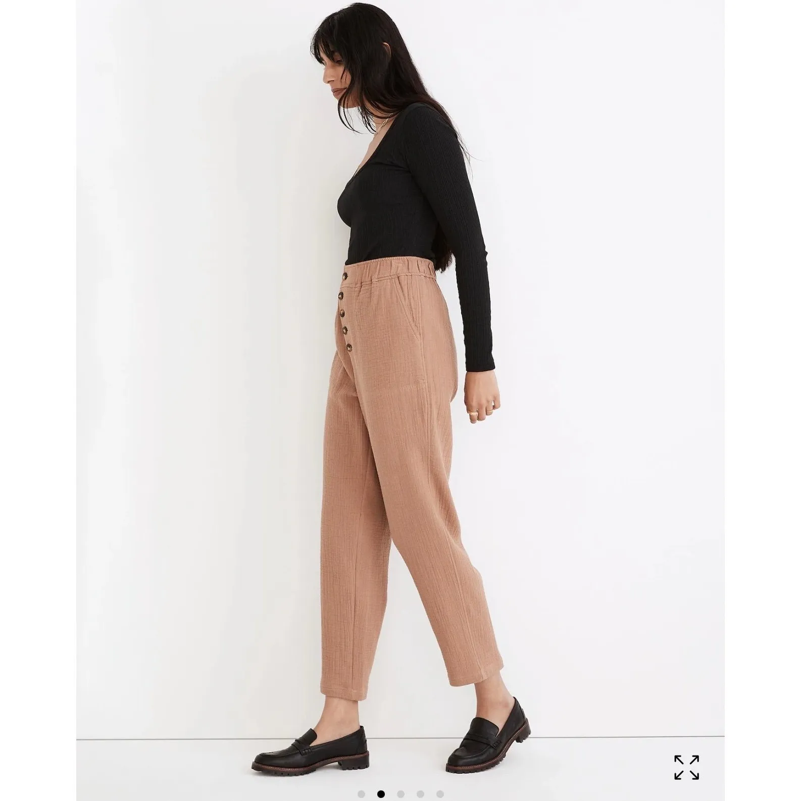 MADEWELL Cotton-Linen Pull-On High-Rise Tapered Pants: Button-Front‎ Edition - Image 2