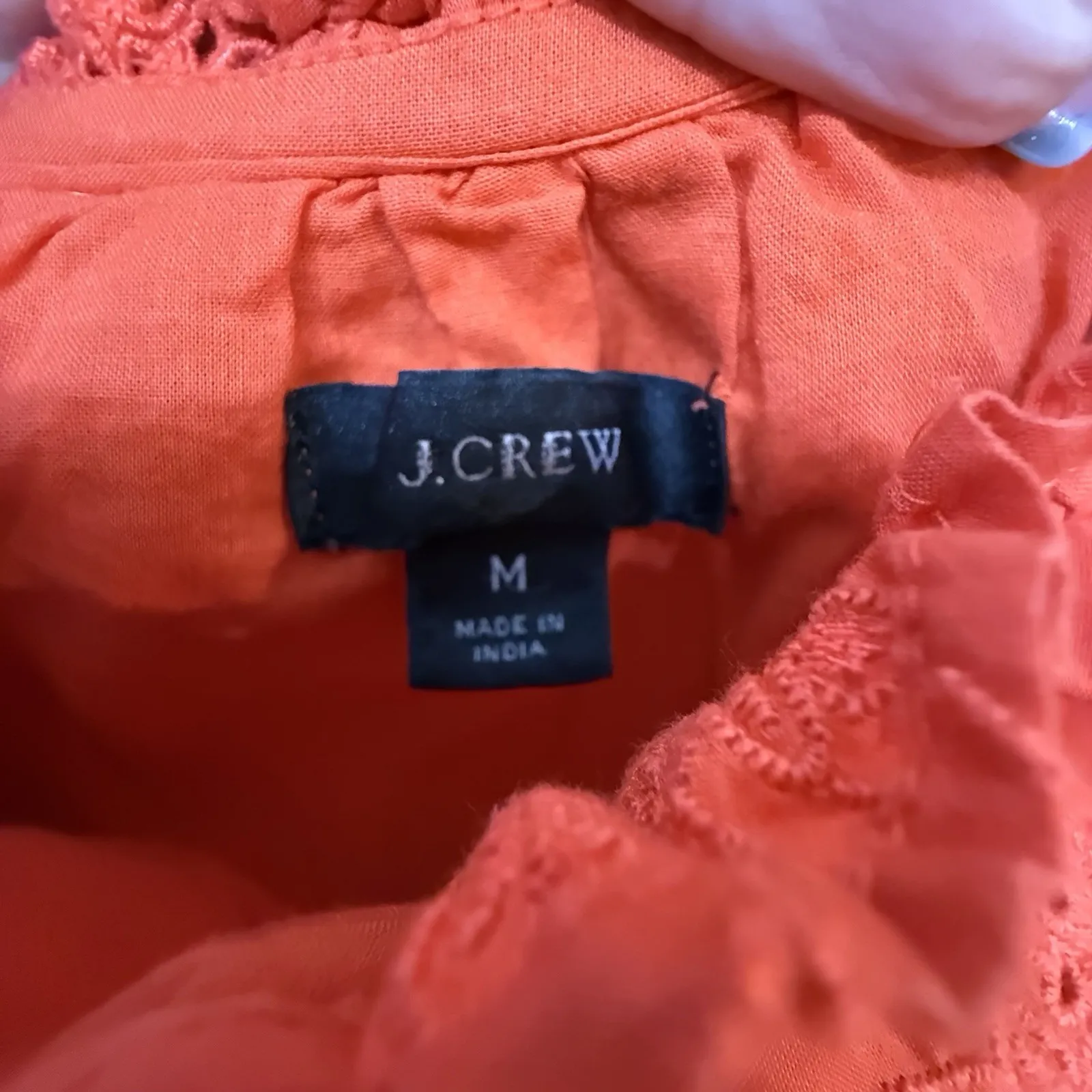 J. Crew Brilliant Orange Floral‎ Embroidered Eyelet Ruffle Peasant Top Medium Size 8 - Image 2