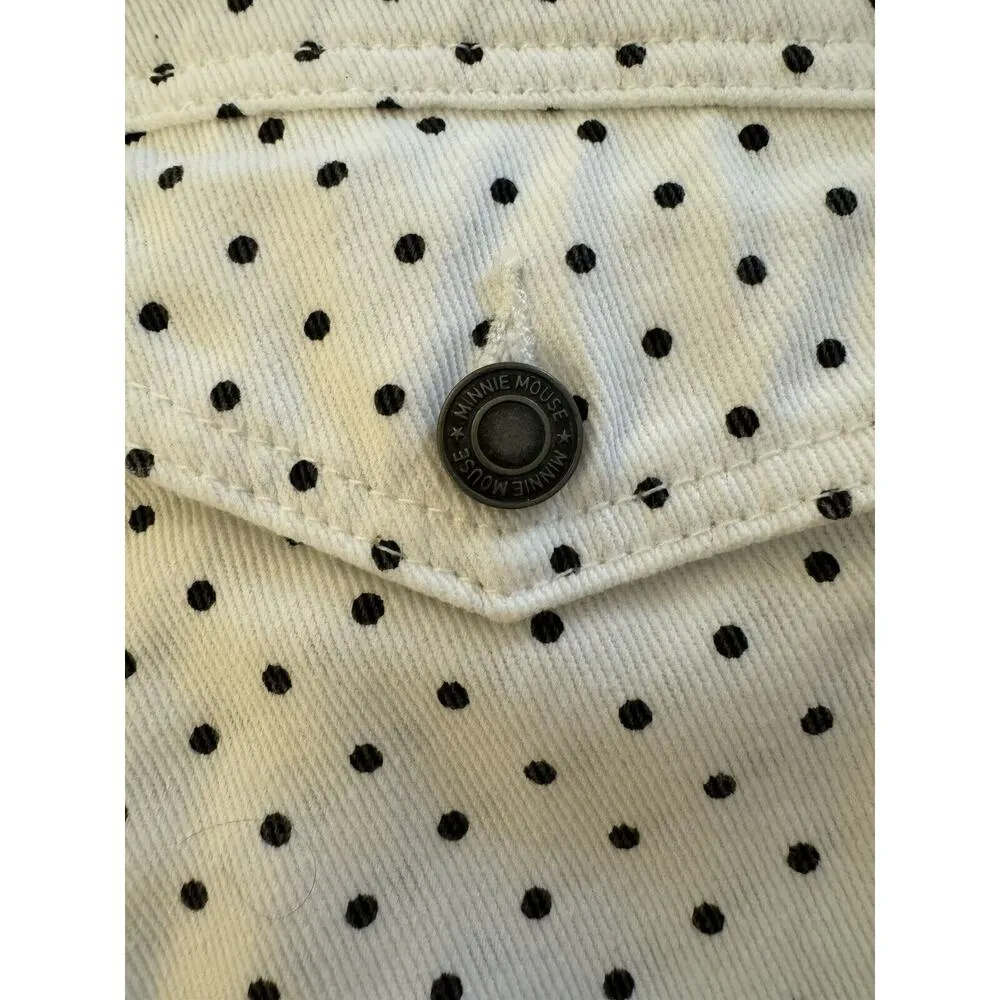 Disney Minnie Mouse Forever White Black Polka Dot Denim Sequin Jacket 1X - Image 4