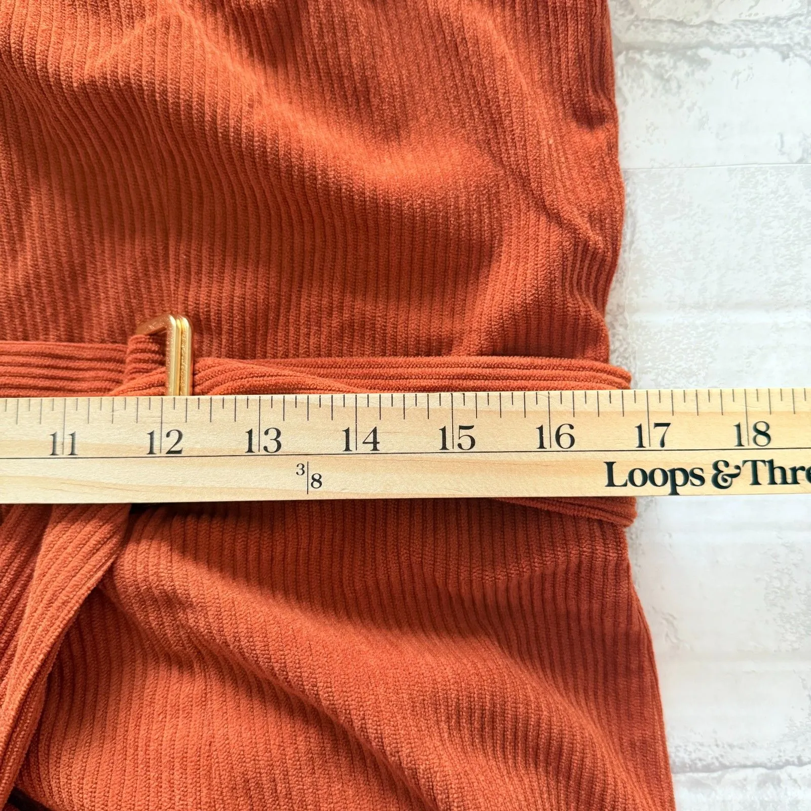 NWOT Du Paradis Corduroy Belted Rust Short Sleeve Tapered Leg Jumpsuit Sz M Orange Size M - Image 5