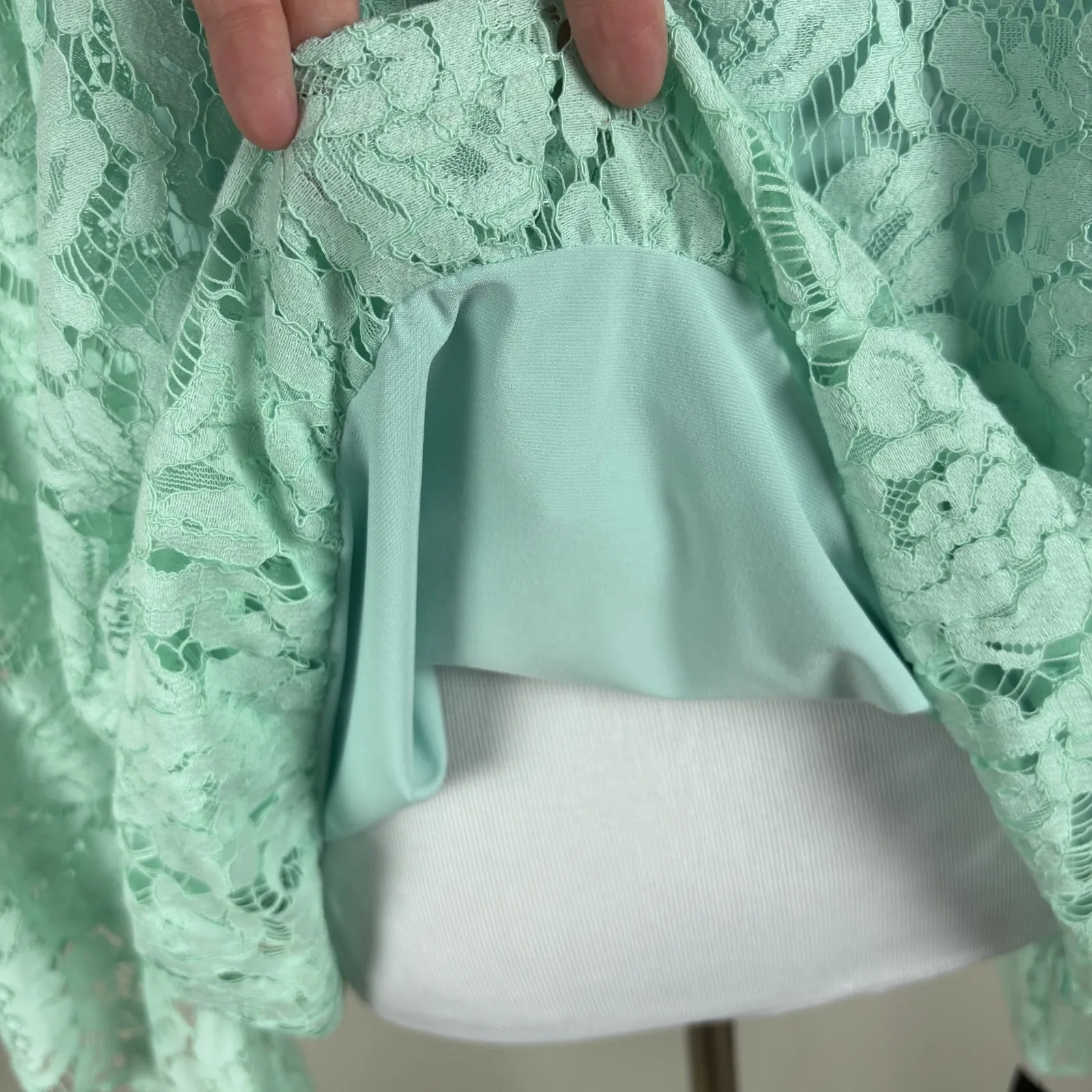 Alfani Blouse Top Womens XL Mint Green Bubble Hem Floral‎ Lace Bell Sleeve Plus - Image 9