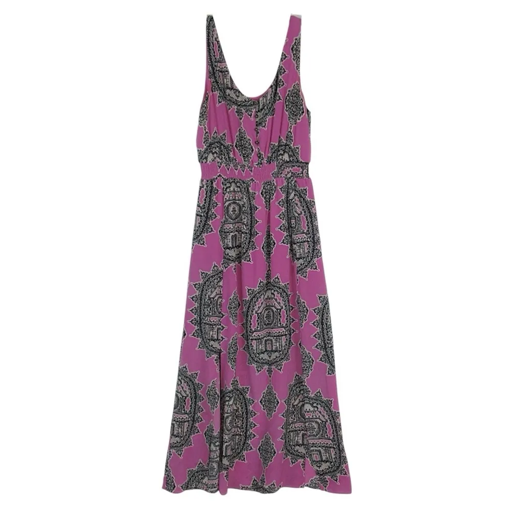 ANTHROPOLOGIE Maeve Annas Sleeveless Silk Smocked Maxi Blouson Dress Women Small - Image 3