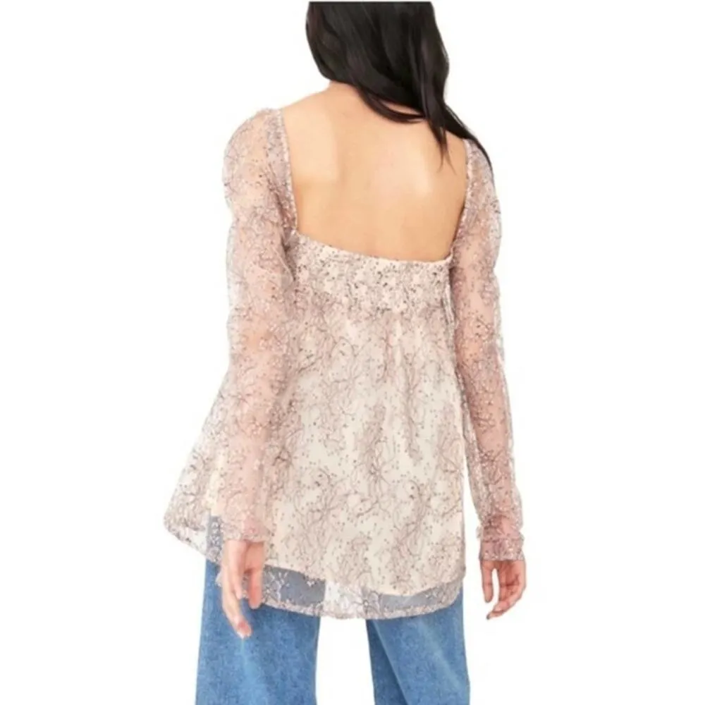 Free People Heavenly‎ Lace Tunic Top in Champagne Toast Size L New - Image 9