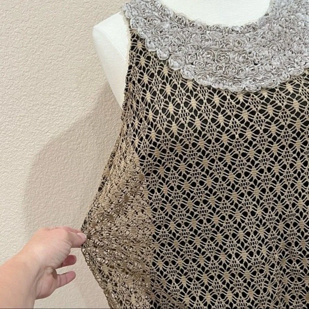 Vintage Crochet Sleeveless Top Size Medium Tan - Image 8