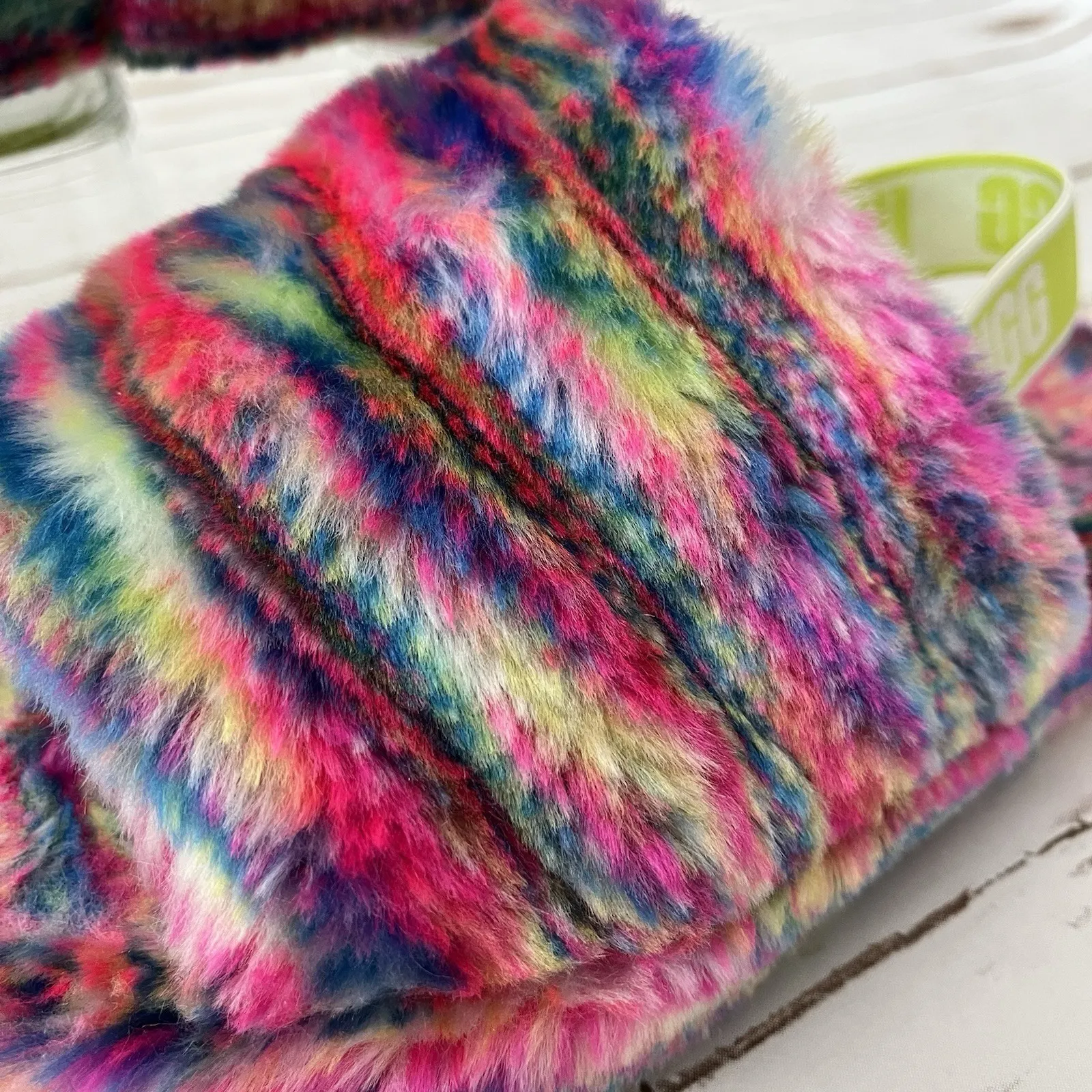 UGG Fluff Yeah Slipper Slide Sandal Women US 6 EU 38 Pixelate Plush Rainbow Shoe - Image 2