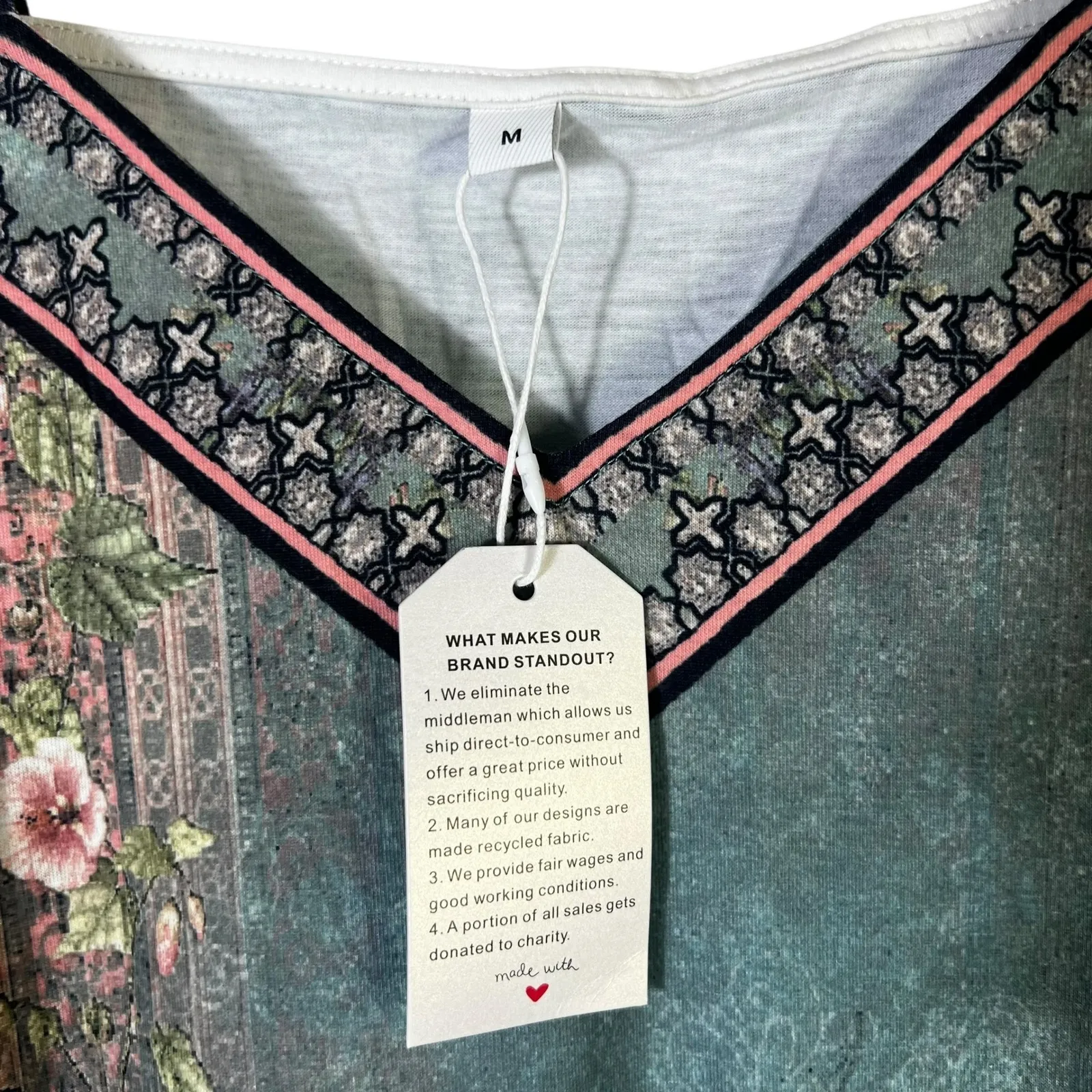 NWT Womens M Cold Shoulder Dress Floral Print V Neck Bohemian Style Green Size M - Image 3