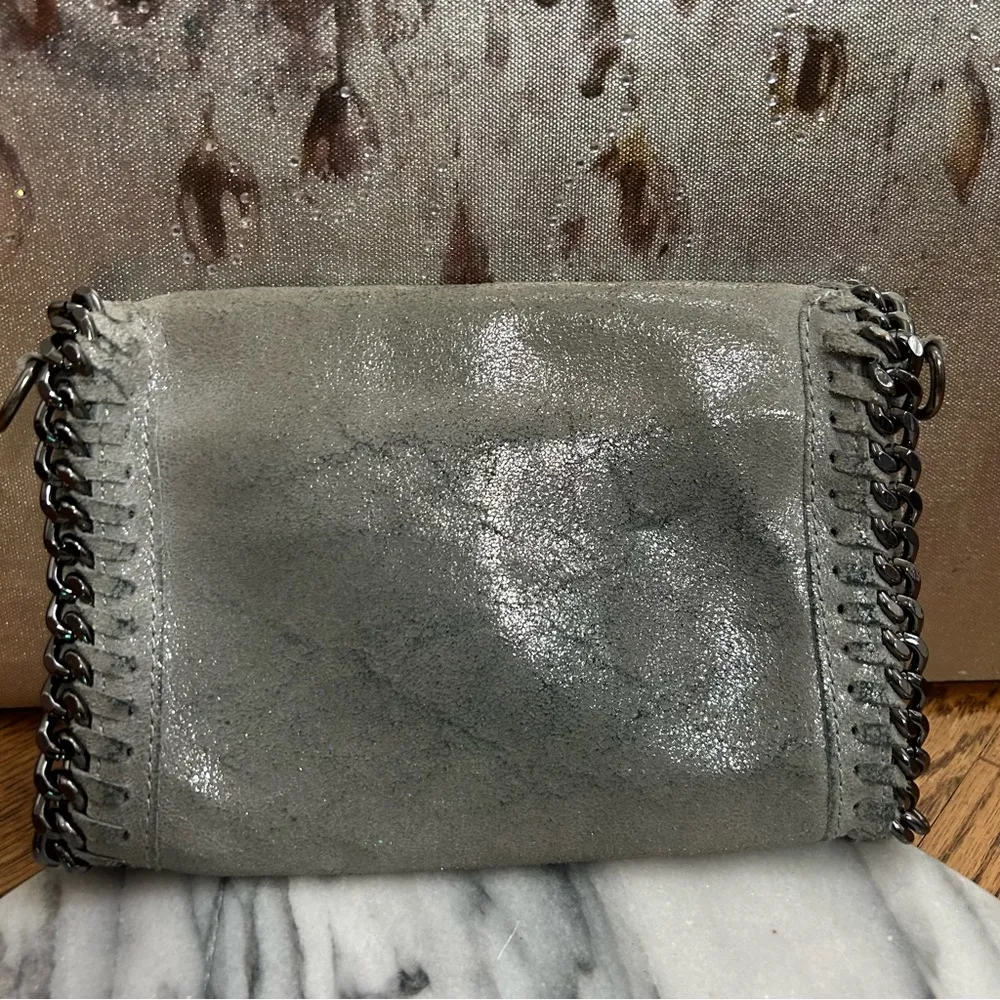 Dorse In Pelle Distressed Metallic Italian Leather Gun Metal Crossbody Silver - Image 11
