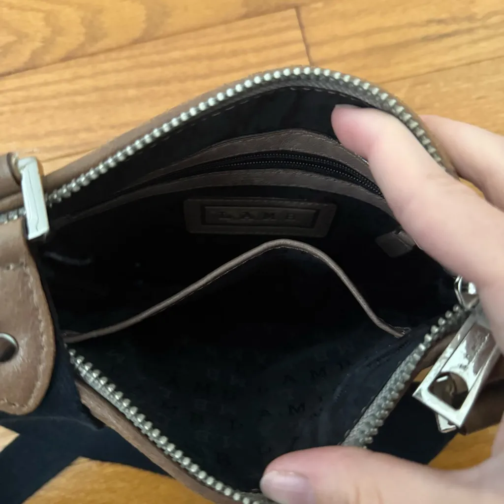 L.A.M.B. Gwen Stefani Taupe Leather Quilted Crossbody Bag - Image 4