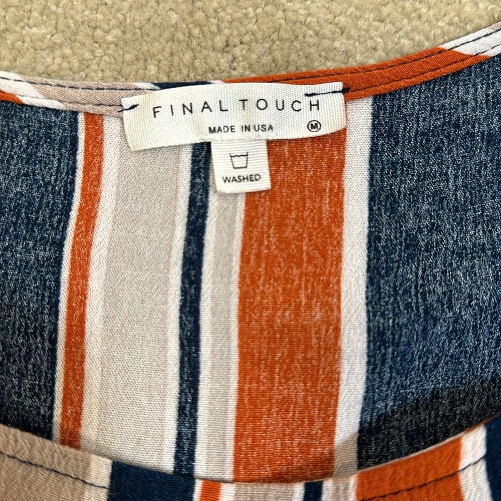 Final Touch Orange Blue Stripe Tie Detail Cutout Beach Crop T Shirt Women Medium - Image 5