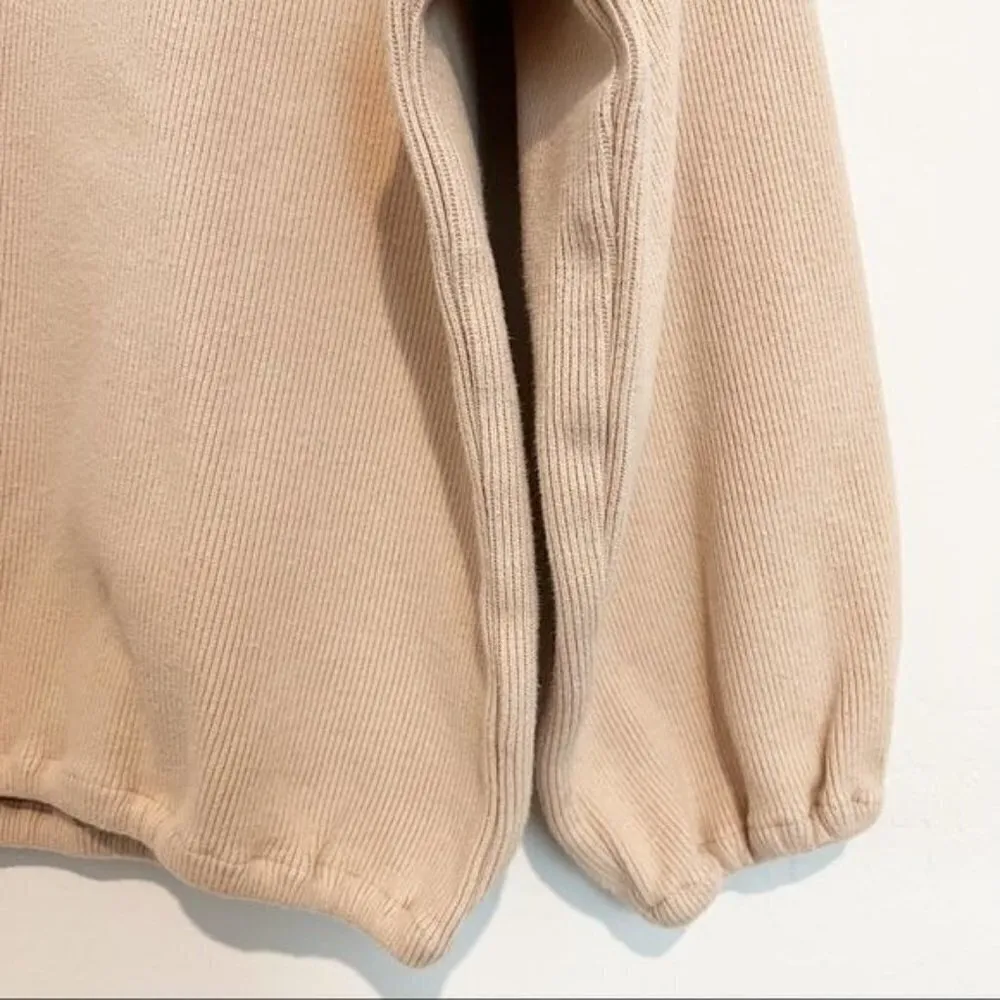 Elodie Balloon Sleeve Pullover Ribbed Crewneck Sweatshirt Winter Tan Size Medium - Image 6