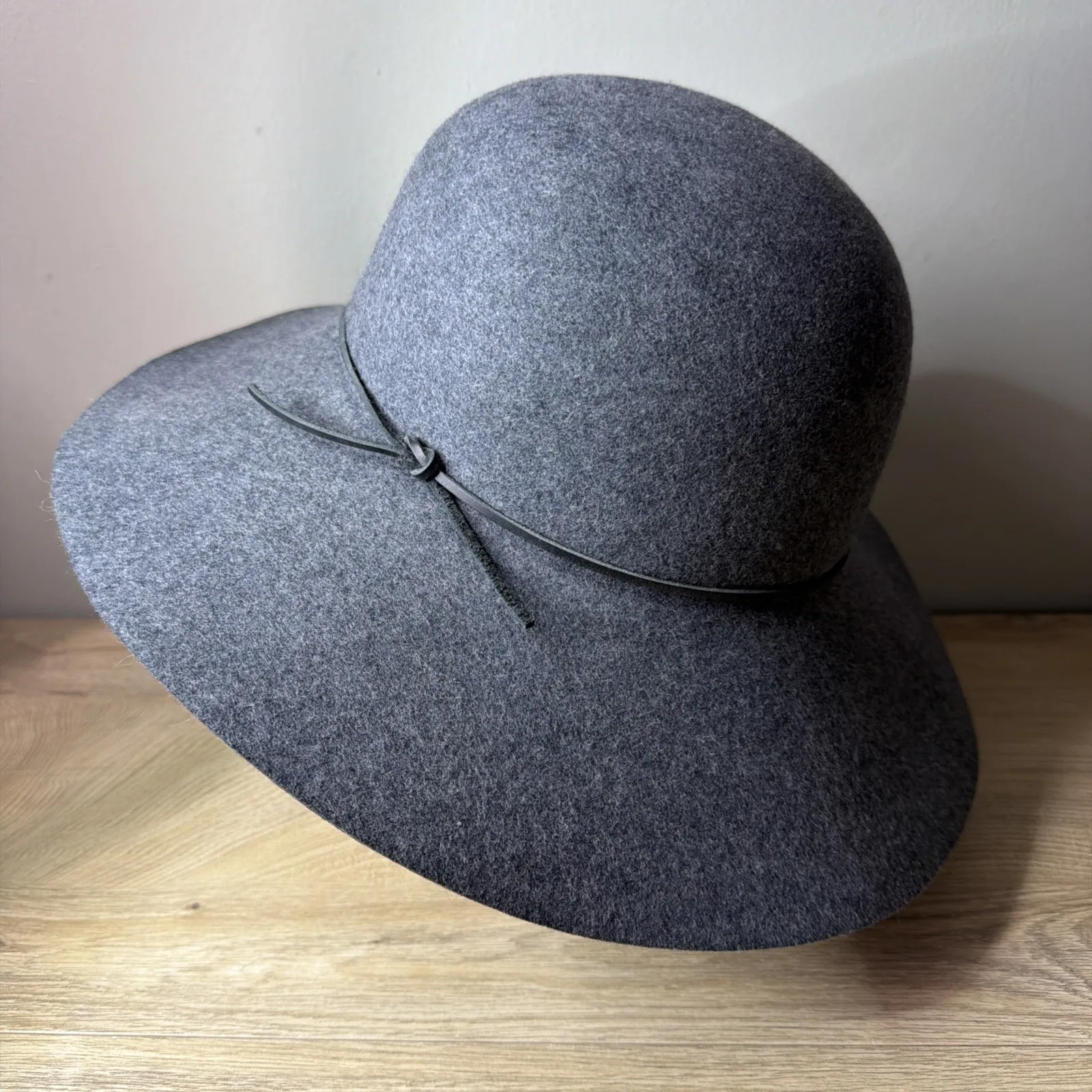 Phenix Hat Grey Wool Floppy Wide Brim Fedora Wool Leather Trim Boho Western Vibe Gray - Image 3