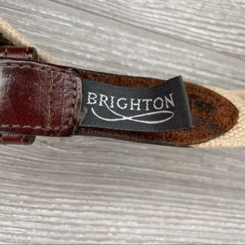 Brighton leather and brass fish embellished belt on woven cotton - Image 4