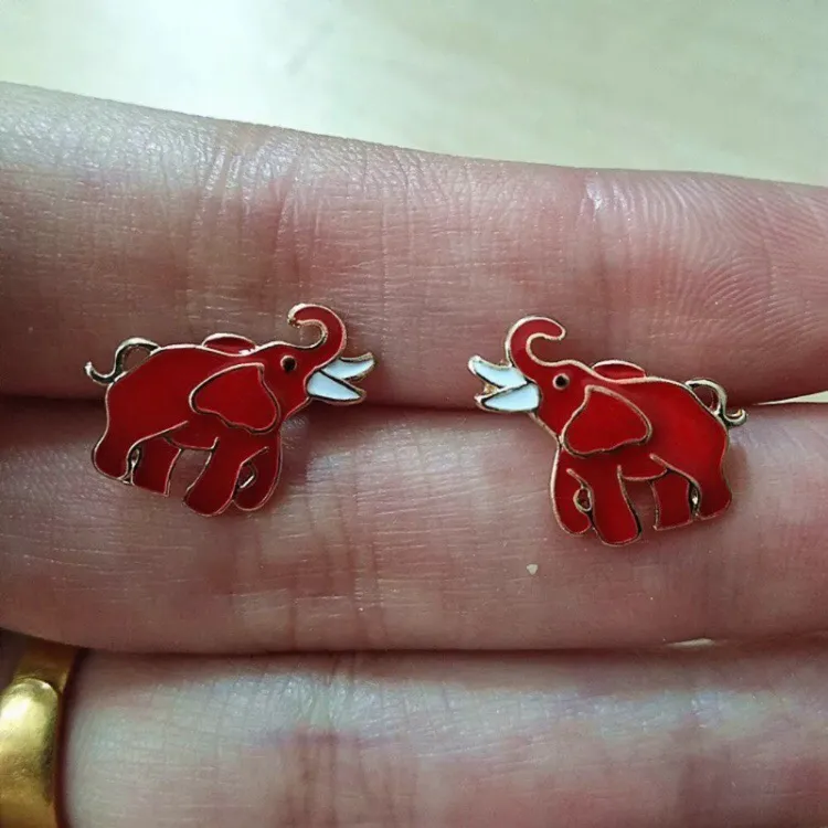 Red Enamel Elephant Earrings University Of Alabama Crimson New - Image 3