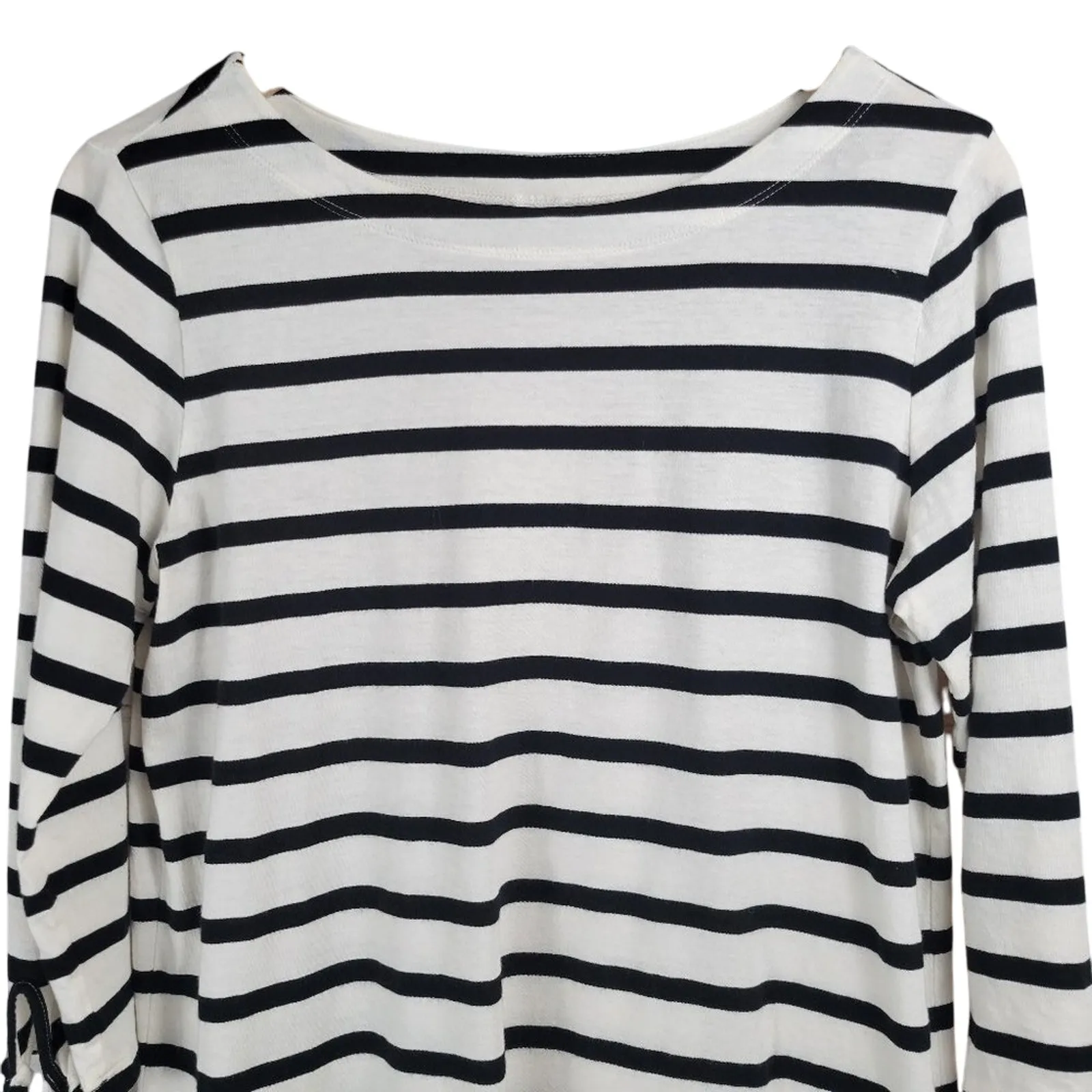 Old Navy Women's Black White‎ Striped Boat Neck Tie Sleeve Shirt Size M Cotton - Image 5