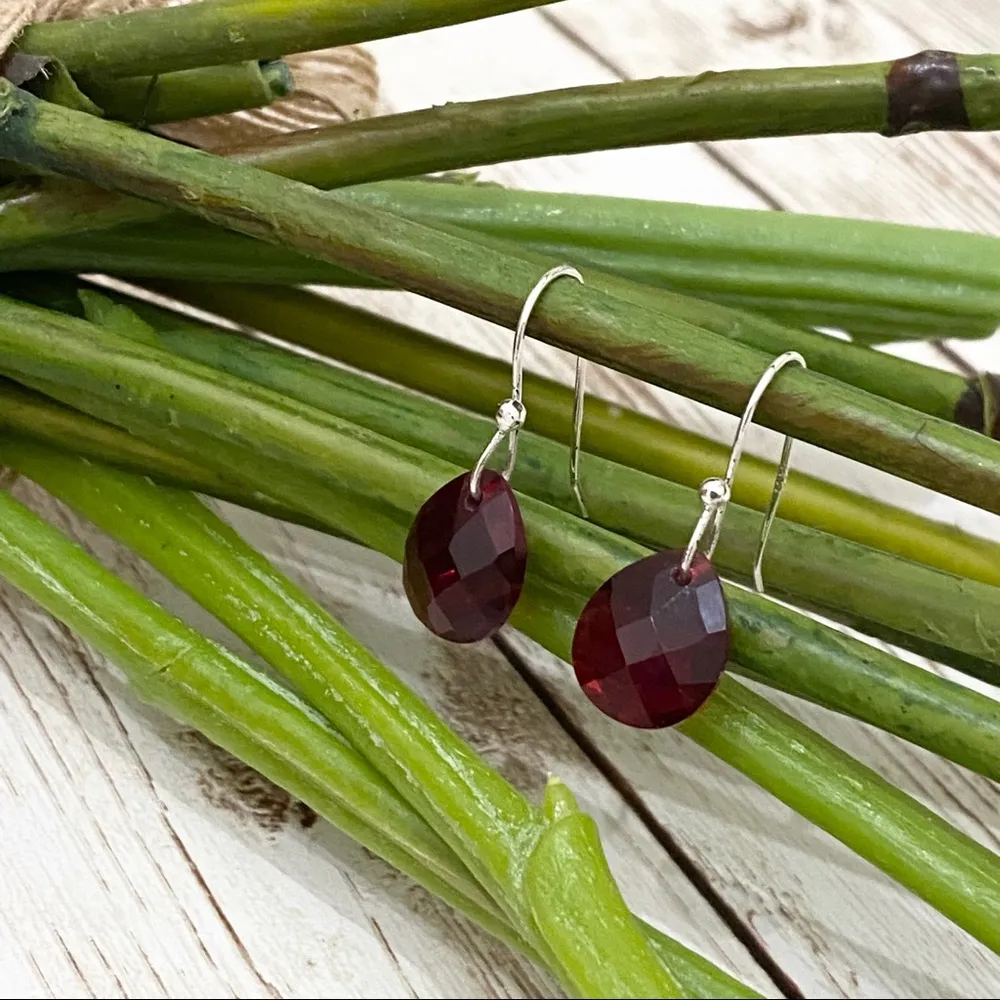 Sterling Silver Ruby Red Garnet Teardrop Earrings - Image 7