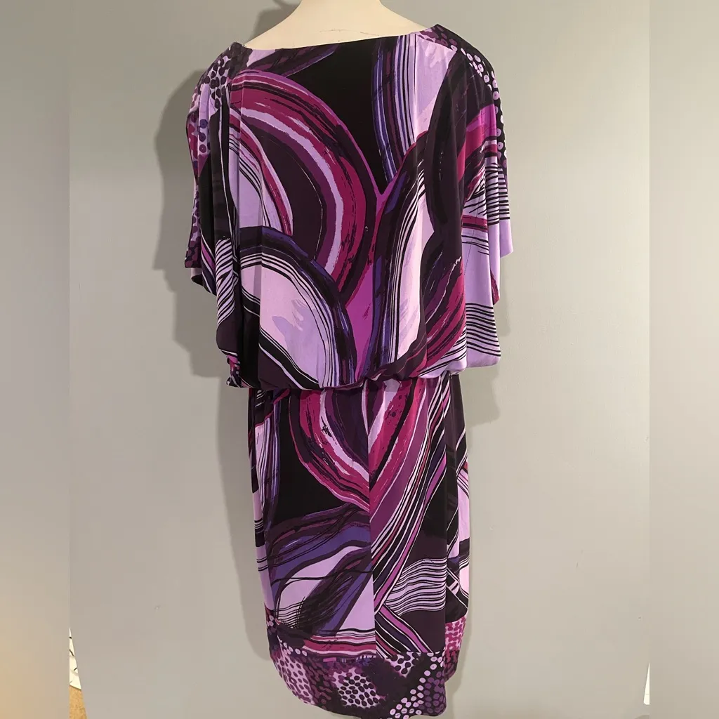 Purple black patterned Cato knee length dress woman’s size 14/16 EUC - Image 4