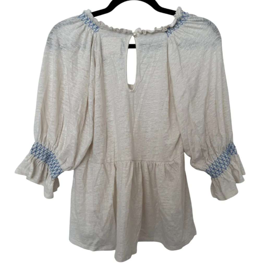 Chaser Cream Boho Baby Doll Quarter Sleeve V-Neck Flowy Top - Small - Image 2