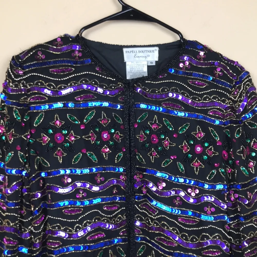 VTG Papell Boutique Evening Women’s Silk Beaded Sequin Jacket Cardigan - Image 3