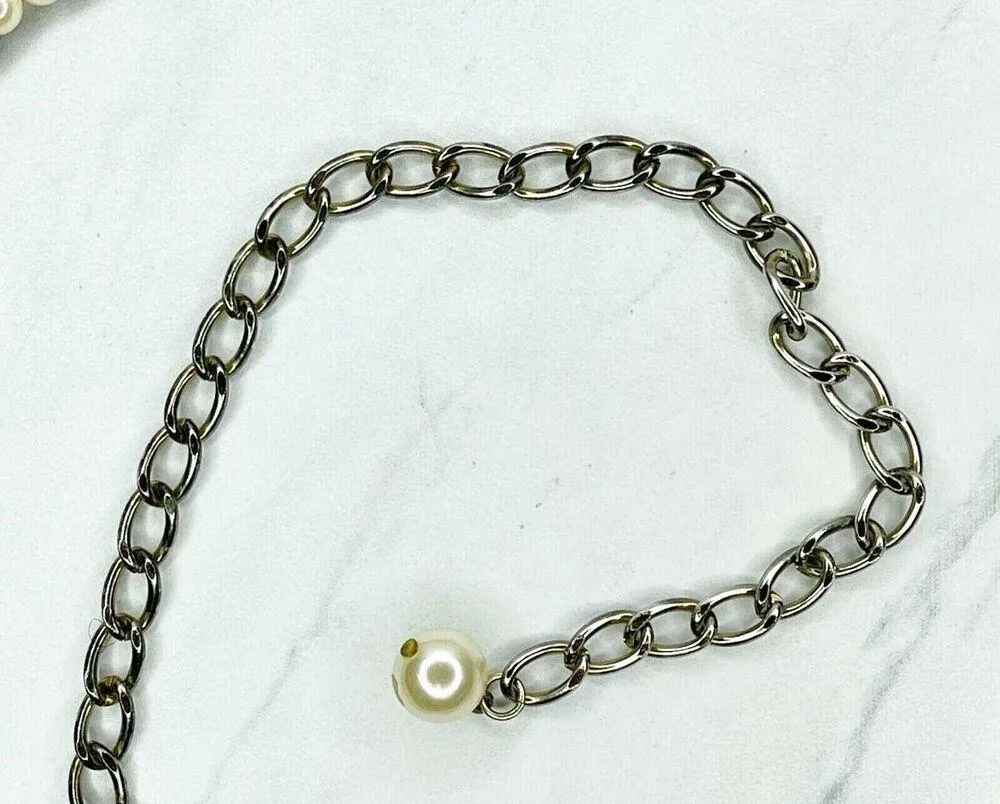 Chunky Faux Pearl Beaded Gold Tone Chain Link Belt Y2K One Size (OS) ✨ - Image 7