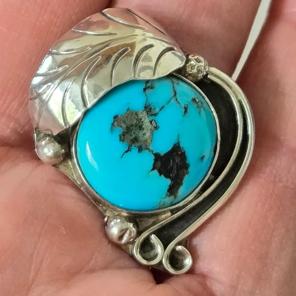 VINTAGE NAVAJO SILVER TURQUOISE RING Blue - Image 10
