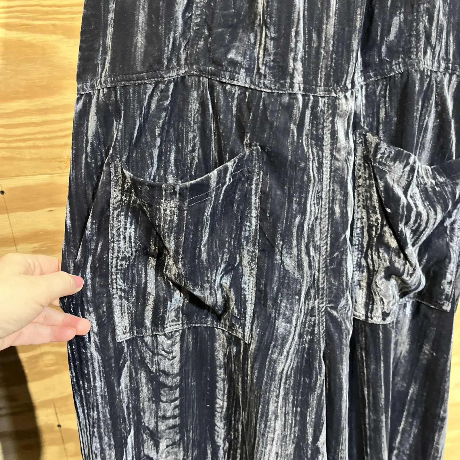 Natural Life Dakota Tie Crush Velvet Overalls Jumper Charcoal Wide Leg Boho Smal - Image 7