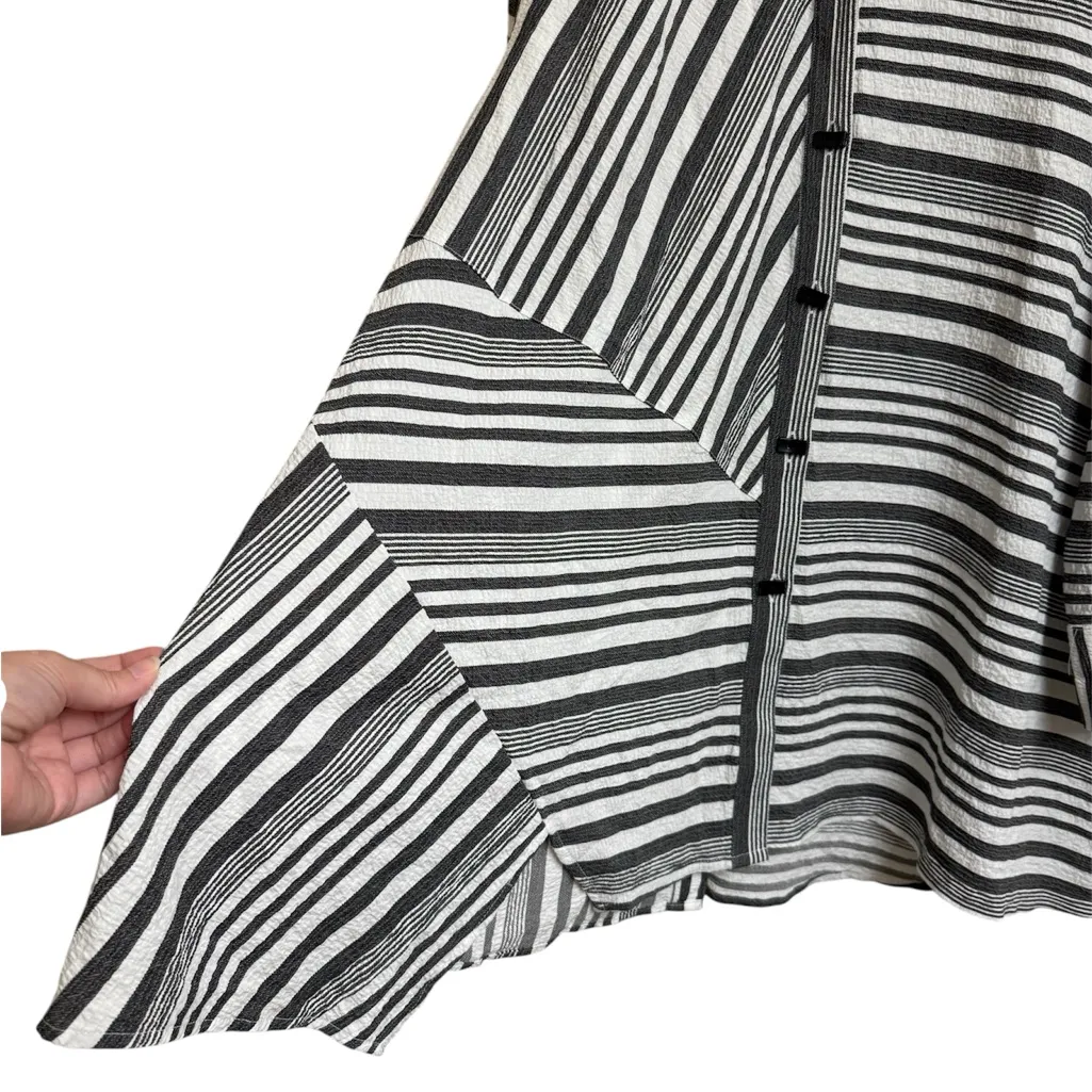 Ali Miles Women Sz XL Black White Stripe Minimalist Long Tunic Top Crinkle Artsy - Image 3