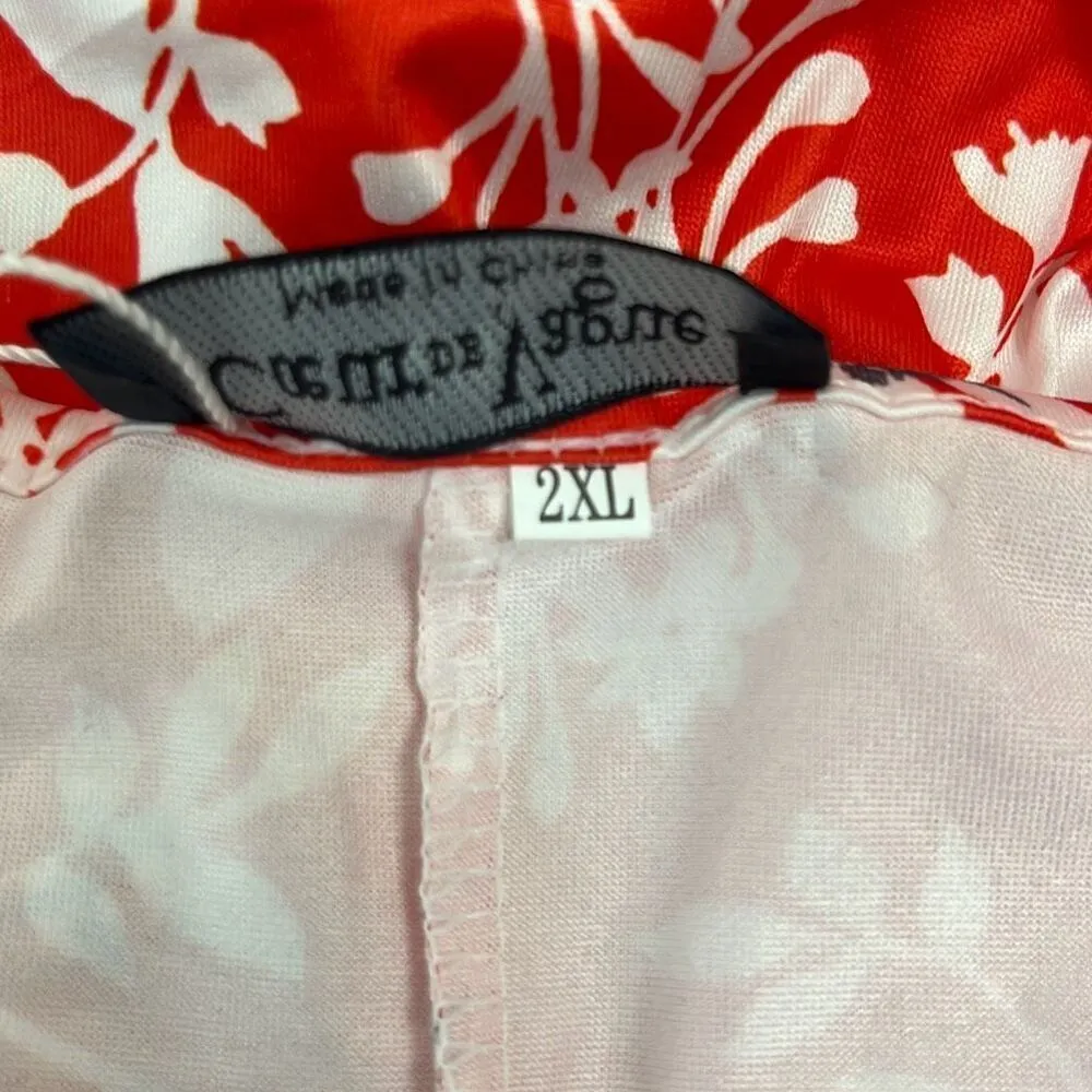 Coeur de Vague 2XL Red White Floral Shift Swing Dress Pockets Stretch NWT Size XXL - Image 7