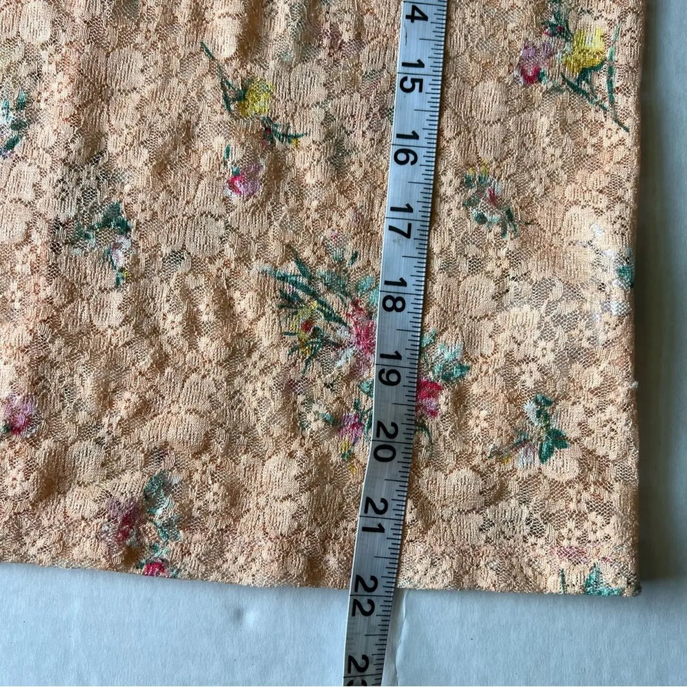 floral lace short puff sleeve mesh top orange size small - Image 12