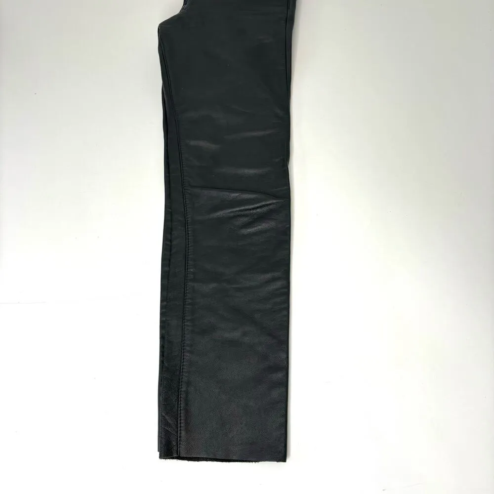 Vintage Leather High Waist Button Fly Black Straight Leg Leather Pants 28 - Image 14