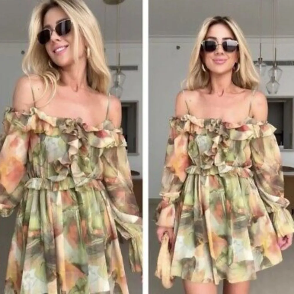 ZARA NEW OFF SHOULDER FLORAL MINI DRESS SZ M - Image 3