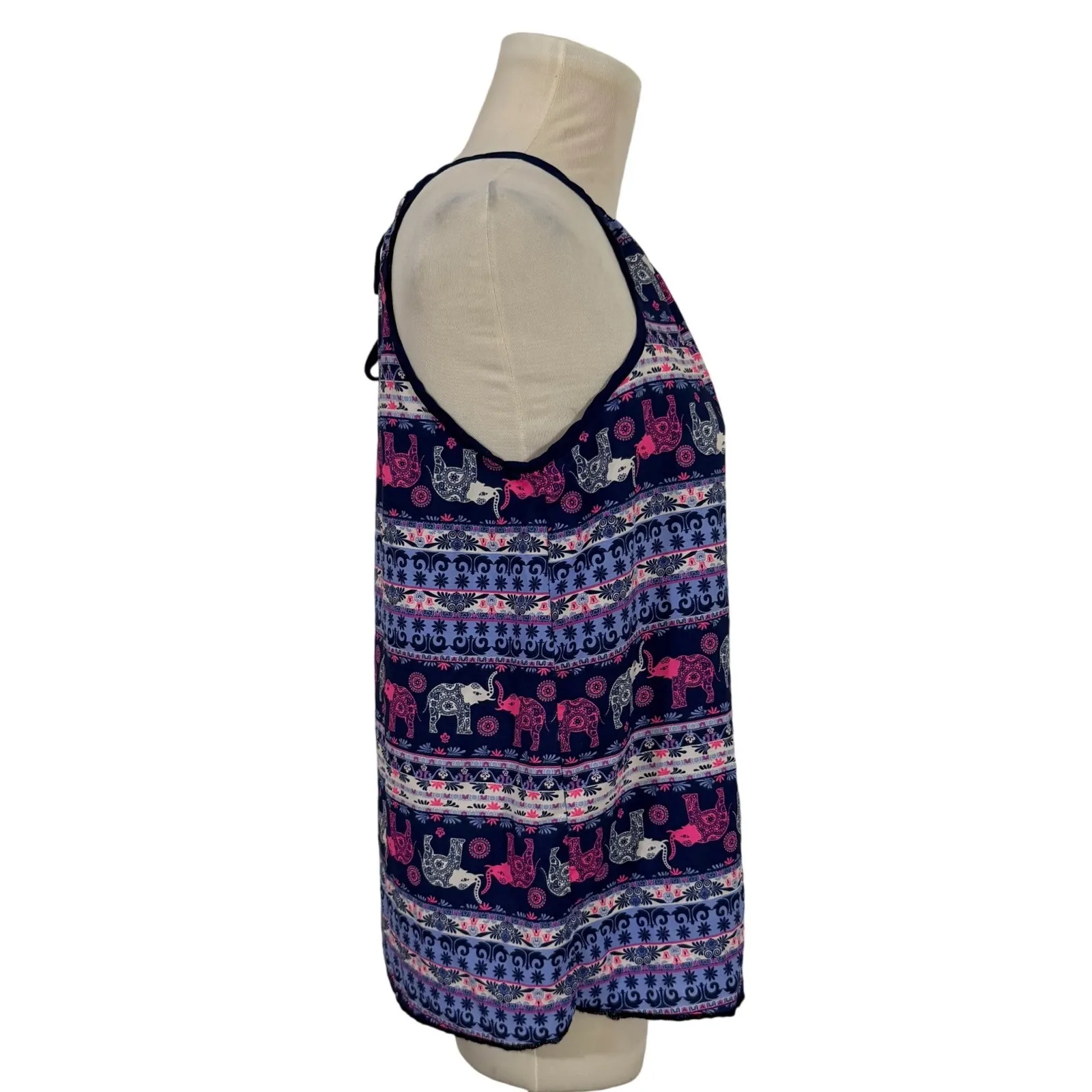 Wishful Park Elephant Print Halter Tank Top Women's Medium Navy Blue Pink Boho - Image 3