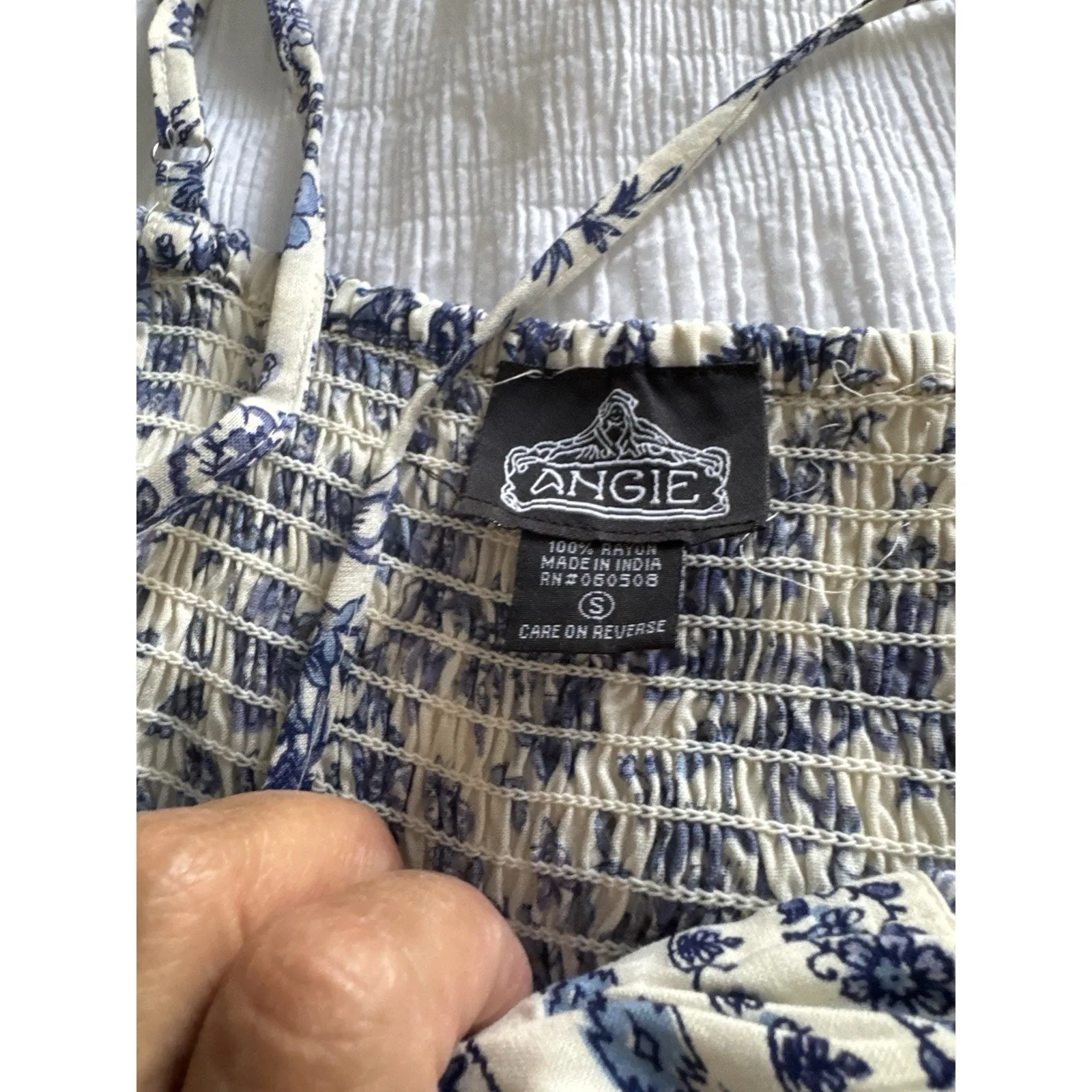 Angie Y2K Milkmaid Dress Cottage Core Blue White Floral High Low Babydoll Maxi - Image 4