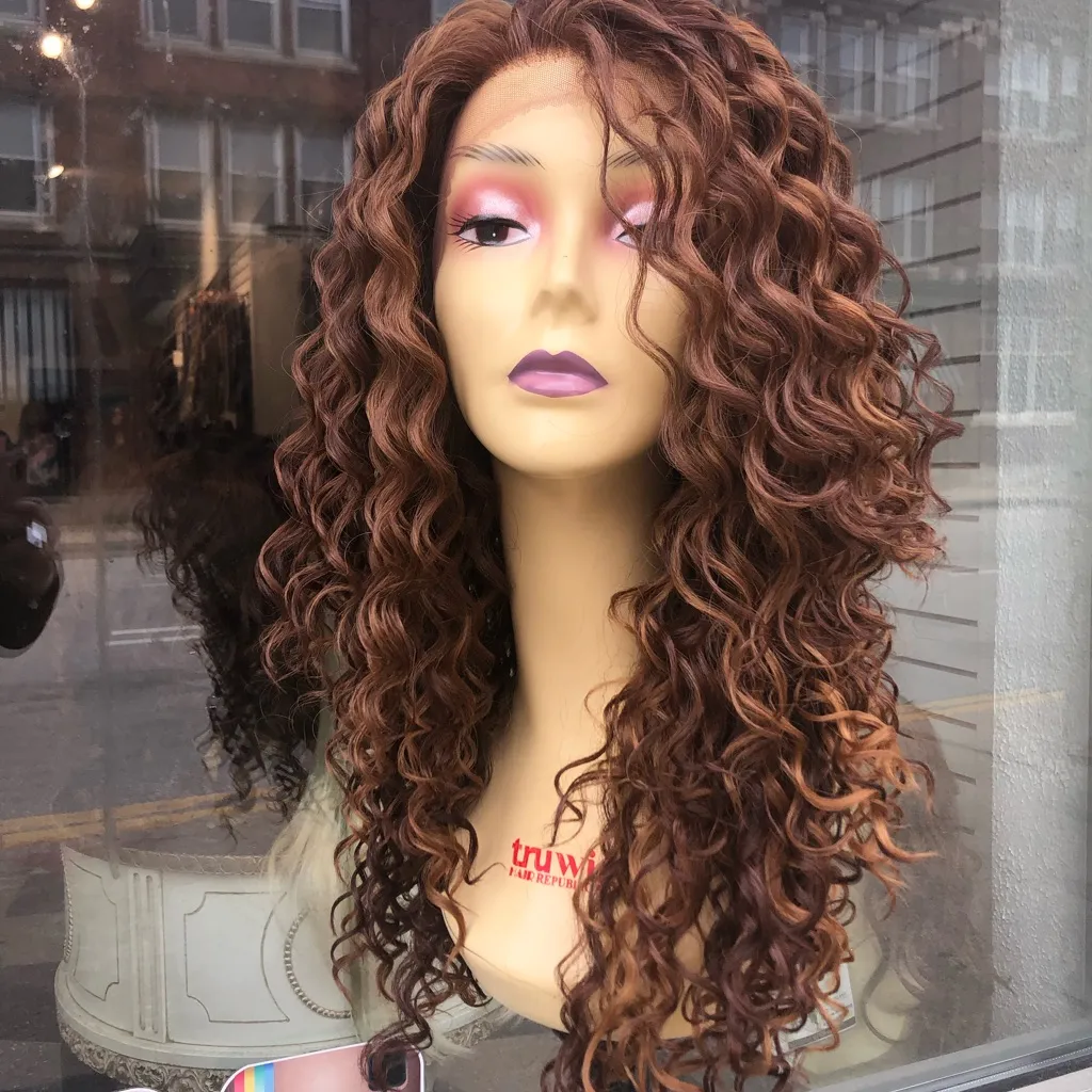 Copper brown Long curly lace wig 2019 - Image 3