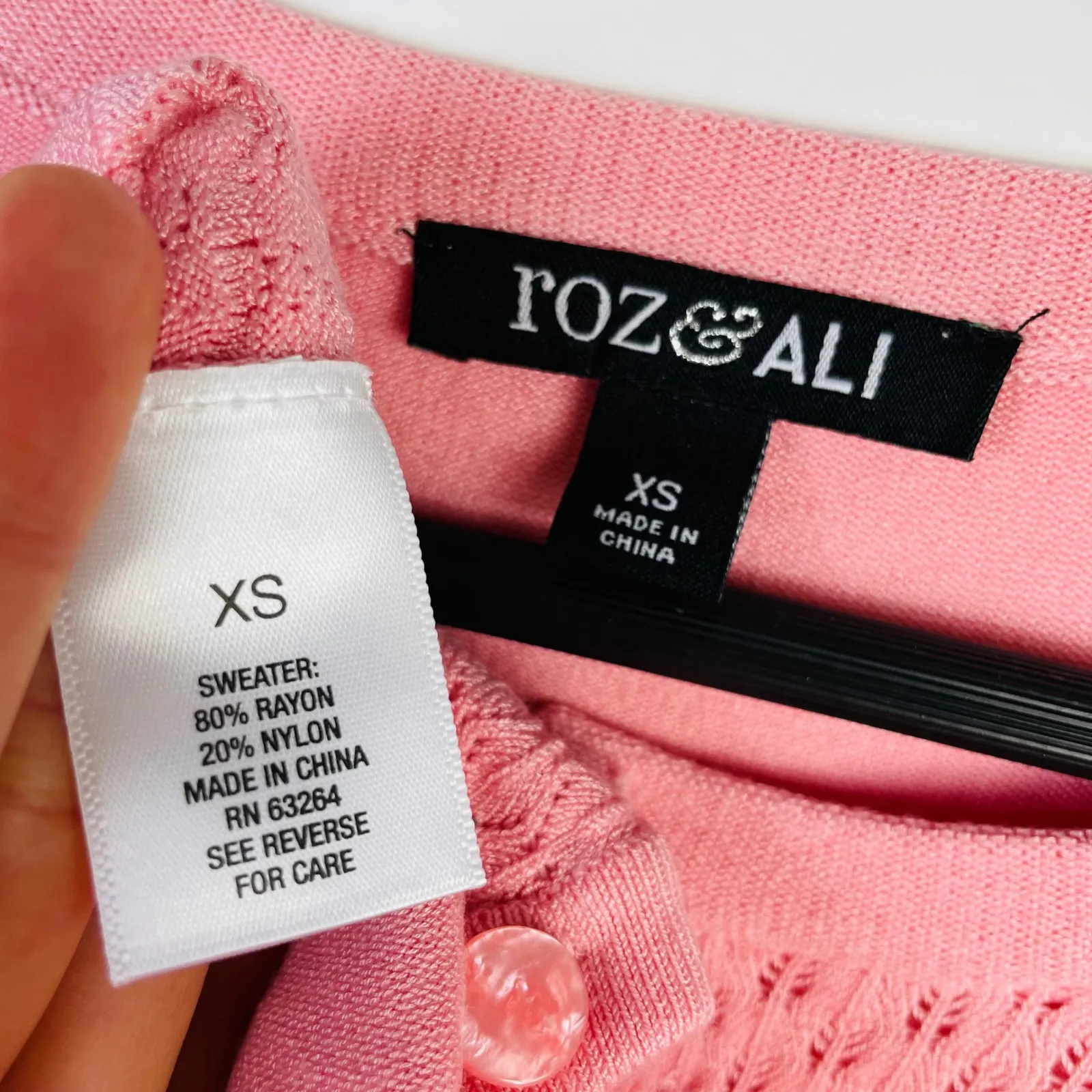 Roz & Ali Y2K Knit Cardigan Sweater Button Front Lightweight Pink‎ XS - Image 3