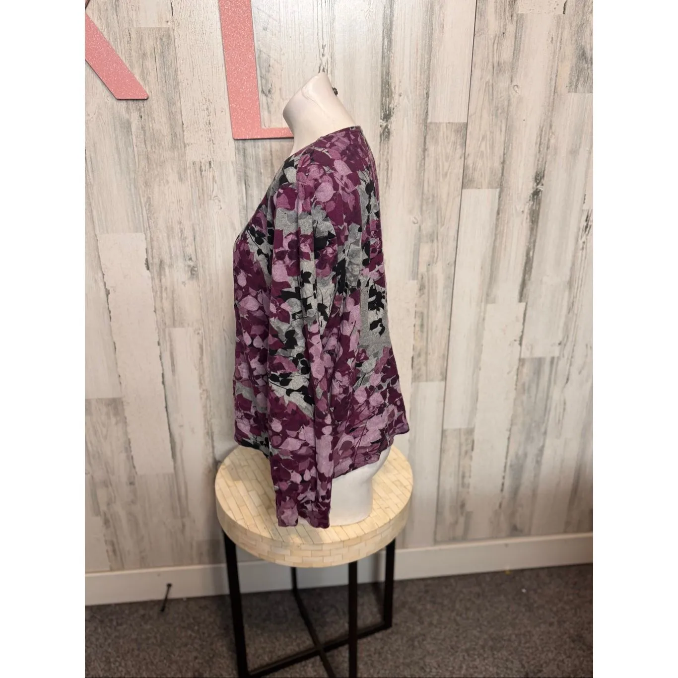 Croft & Barrow XL Purple Floral Long Sleeve Top Soft Cotton Casual Blouse NWT - Image 5