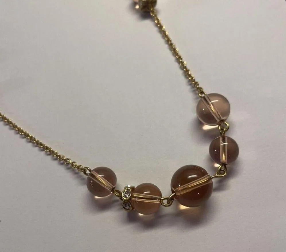 Signed J. Crew Gold Tone Pink Bead Costume Statement Necklace Rhinestone 35 Inch - Image 4