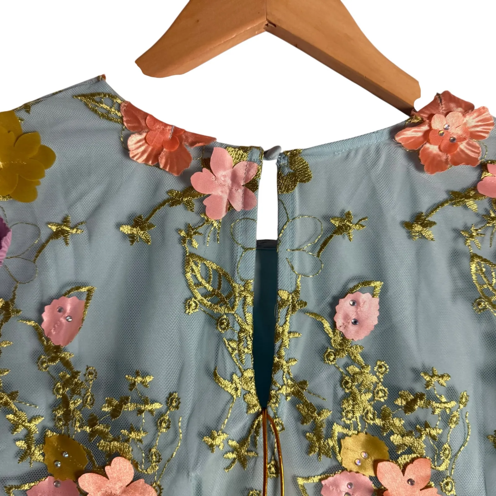 Mestiza Flora Blue 3D Floral Appliqué Flare Sleeve Cocktail Mini Dress Size M Size M - Image 12