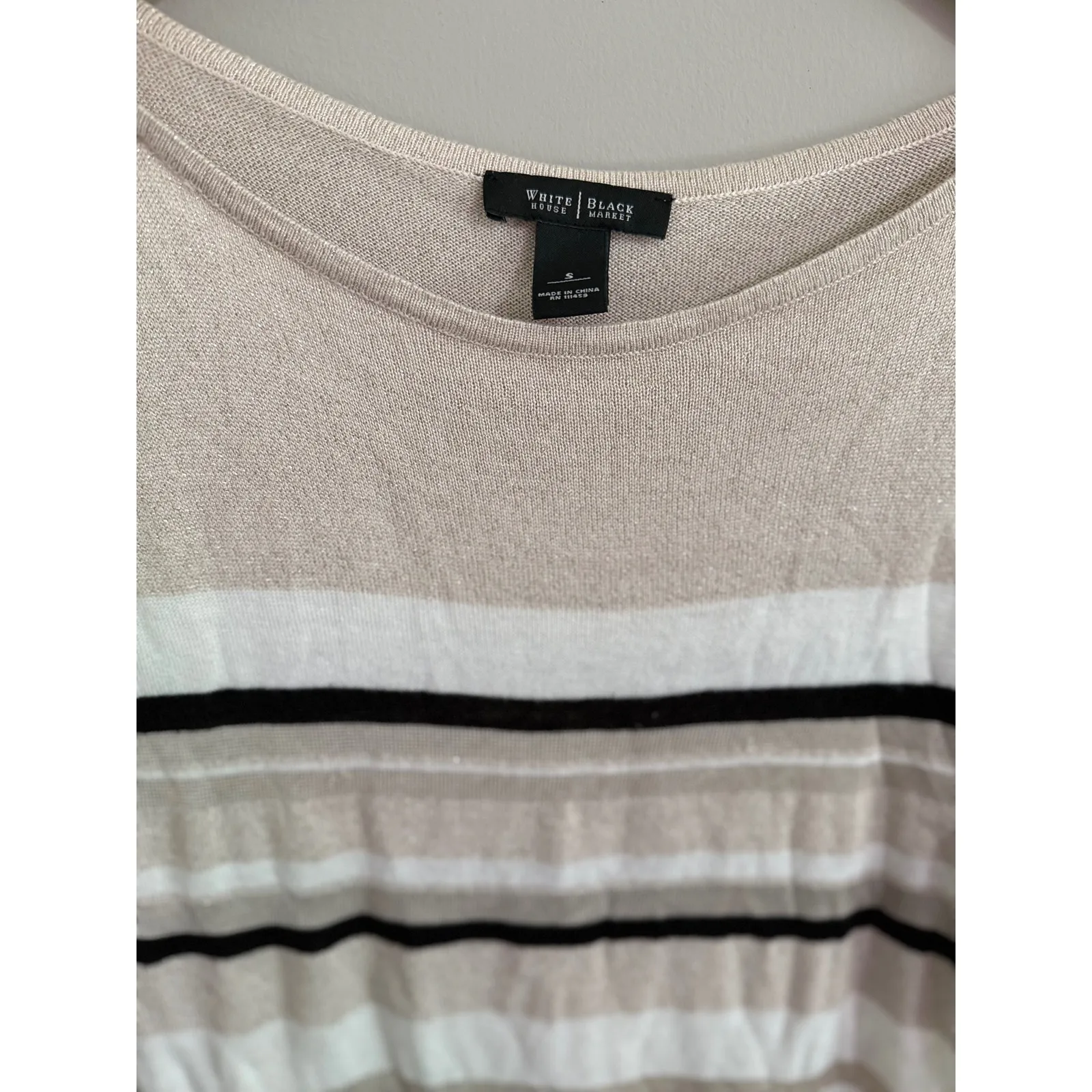 White House Black Market Striped Knit Top Boat Neck‎ Metallic Sparkle Sz S - Image 4