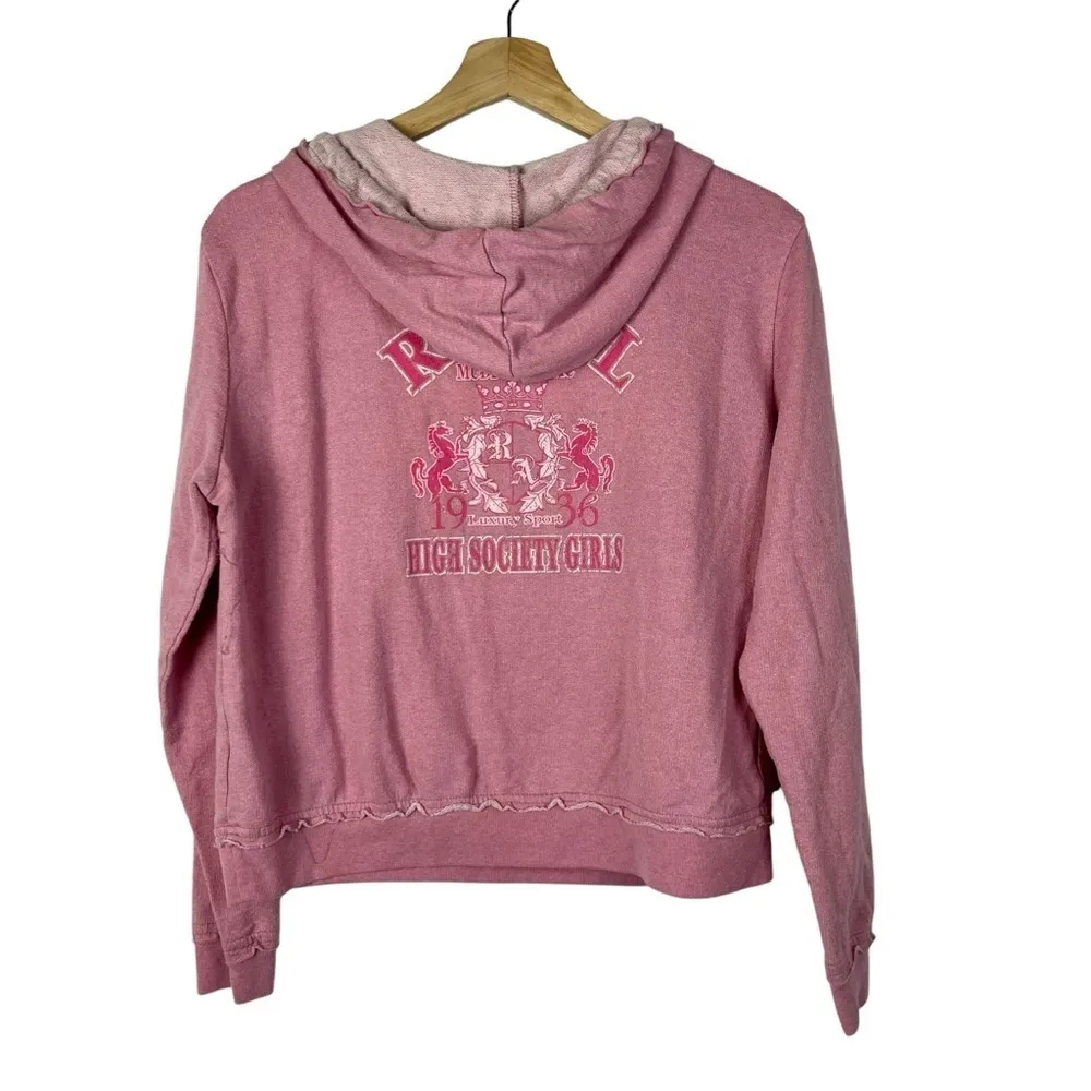Mudd Pink Y2K Royal High Society Pullover Cropped Hoodie Sweatshirt XL - Image 2