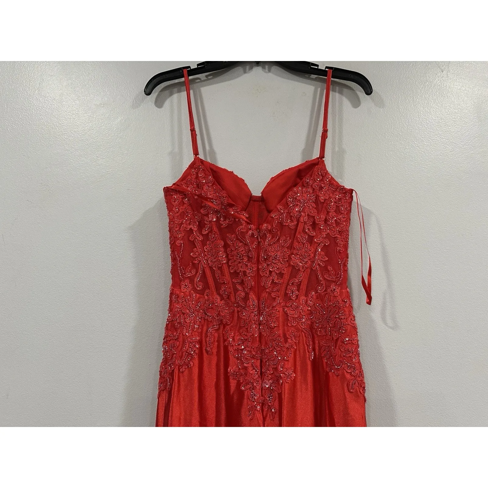 Unbranded Red Beaded Bodice Satin Dress Sz 0 NWOT - Image 5