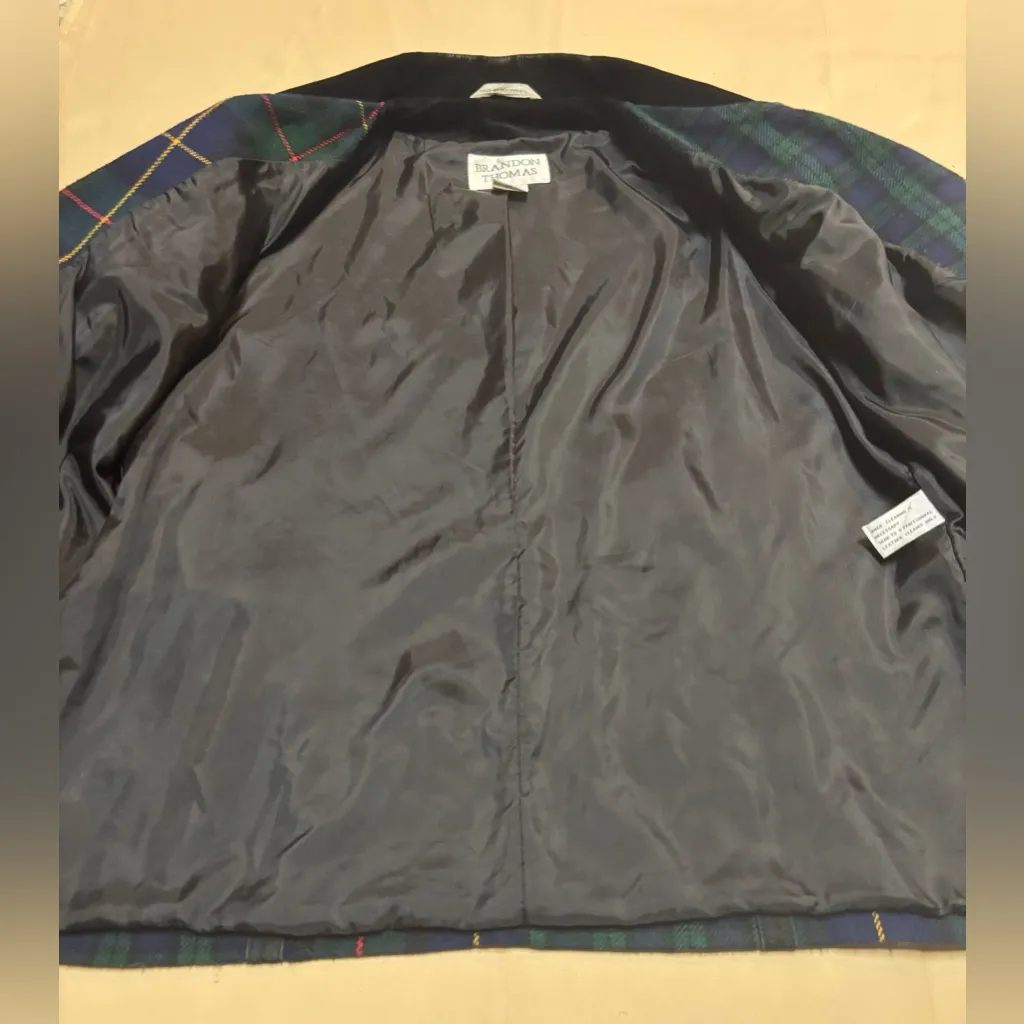 Vtg Women Brandon Thomas 90's Patchwork Leather Wool Blend Jacket Size 16M Plaid Multiple - Image 11