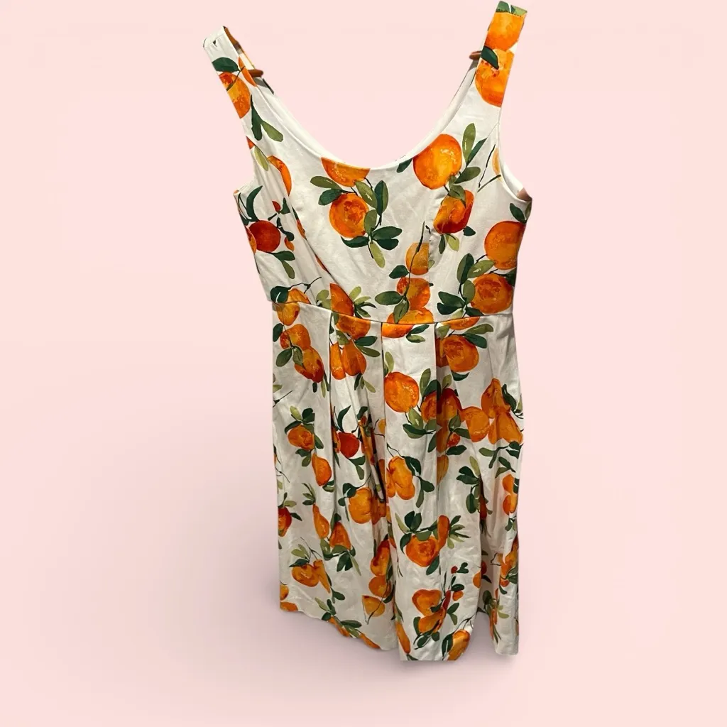 Cute Chetta B oranges fit and flare pleated dress scoop neck vintage look - Image 3