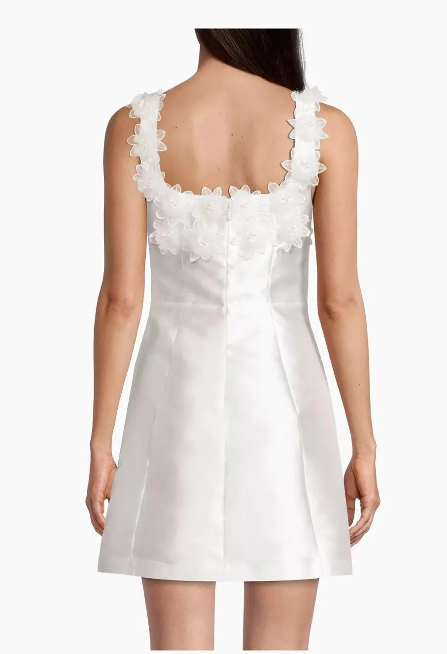 White Satin Bridal Event Dress Floral detail - Image 3