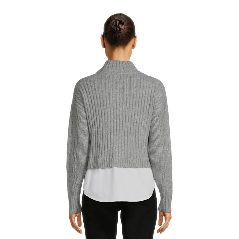 Time and Tru- Women's Cable Knit Poplin Layer-Look Sweater Size XXL - Image 4