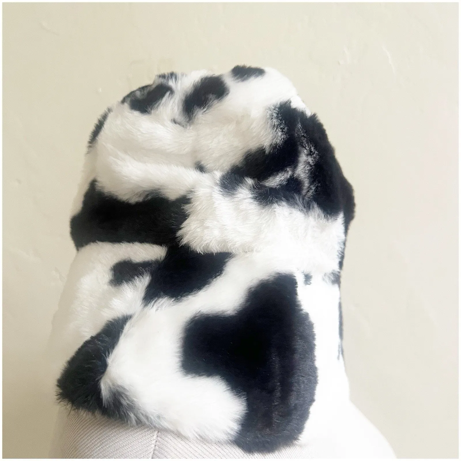 Faux Fur Cow Print Bucket Hat Black NWOT Boutique Western Coastal Cowgirl - Image 2