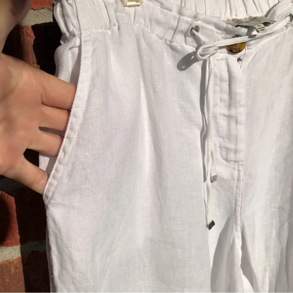 JONES NEW YORK Sport White 100% Linen Pants Elastic Waist 10 - Image 3