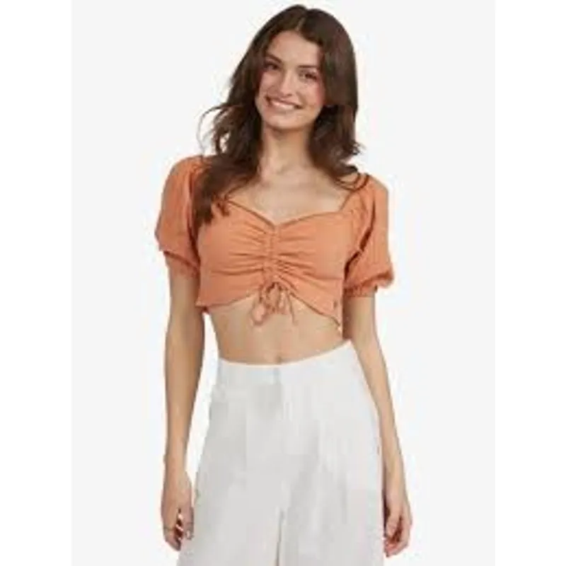 ROXY Flirty Walk Crop Top Size Small S Cinch Cord FEMININE SOFT GIRL ESTHETIC - Image 7