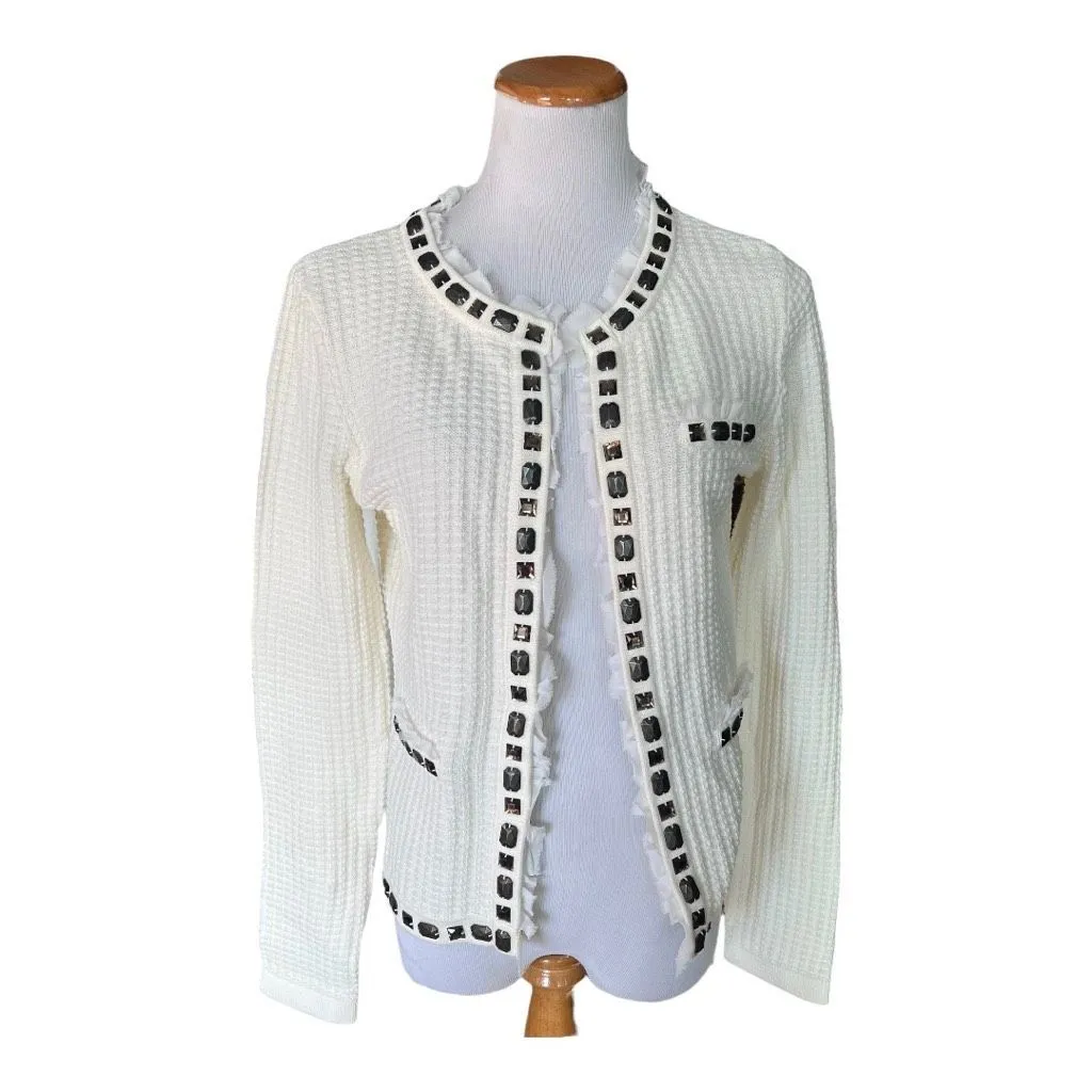 Womens CAbi Gabrielle Cardigan Jeweled Embellished Waffle Knit Sweater -  Sz M - Image 4