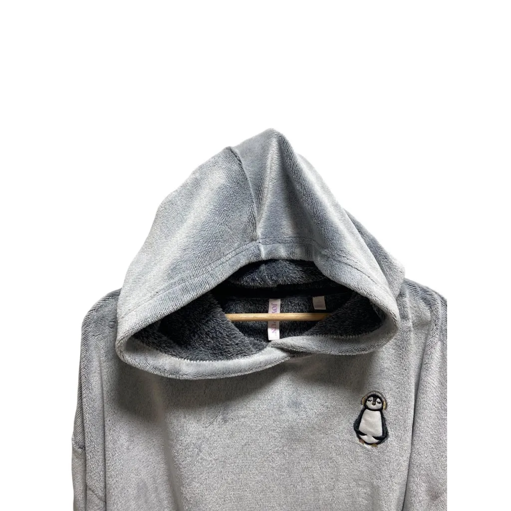 Joyspun Penguin Patch Teddy Hoodie Gray Size XL - Image 9